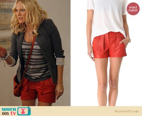 Trophy Wife Fashion: A.L.C Red Leather Smith Shorts worn by Malin Akerman