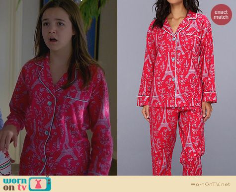 Fashion of Trophy Wife: Bedhead Classic Flannel PJ Set in Rouge Eiffel Tower worn by Bailee Madison