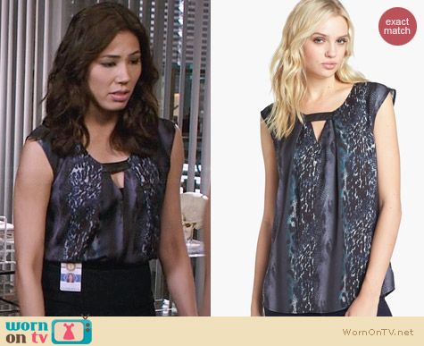 Trouve Front Keyhole Top in Spliced Leopard Print worn by Michaela Conlin on Bones