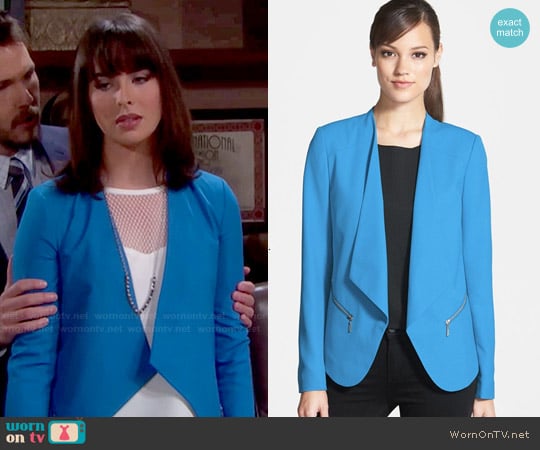 Trouve Open Front Zip Pocket Blazer in Blue French worn by Ivy Forrester (Ashleigh Brewer) on The Bold and the Beautiful