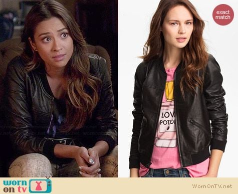 Trouve Perforated Leather Bomber Jacket worn by Shay Mitchell on PLL