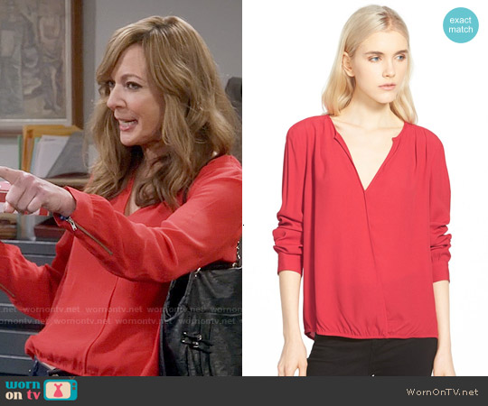 Trouve Surplice Zip Cuff Blouse in Red Beauty worn by Bonnie Plunkett (Allison Janney) on Mom