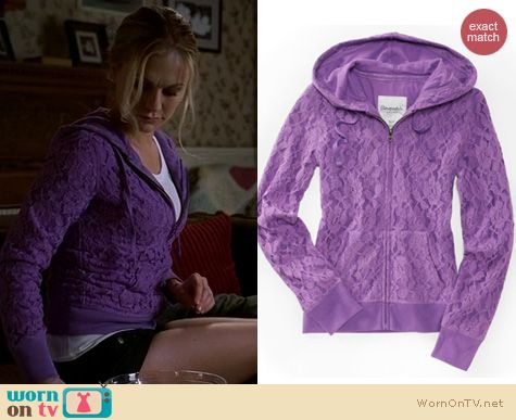 True Blood Fashion: Aeropostale Lilac lace hoodie worn by Anna Paquin