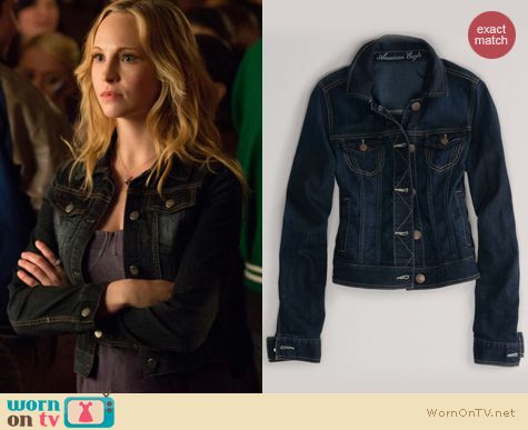 The Vampire Diaries Fashion: American Eagle dark denim jacket worn by Candice Accola