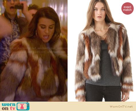 Twelfth Street by Cynthia Vincent Faux Fur Jacket worn by Lea Michele on Glee