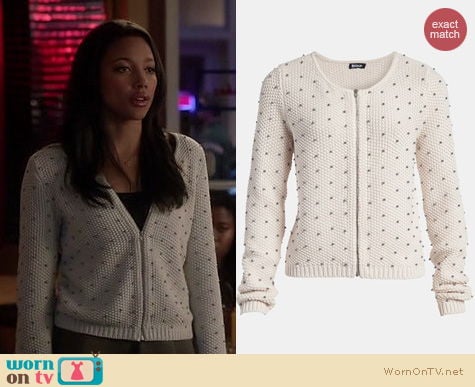 Twisted Fashion: Tildon Beaded Bomber Sweater worn by Kylie Bunbury