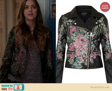 Twisted Fashion: Topshop Floral printed biker jacket worn by Brittany Curran