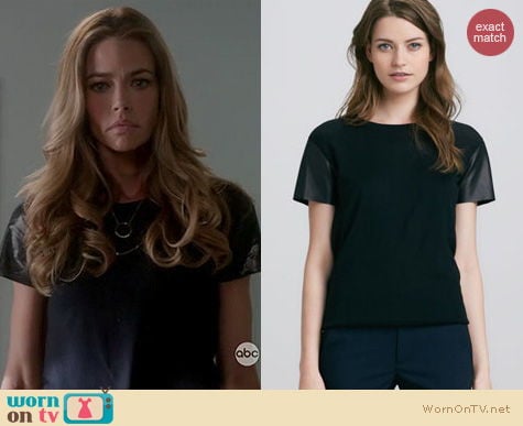 Twisted Fashion: Vince Leather sleeve wool tee worn by Denise Richards