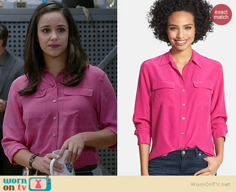 Two by Vince Camuto Silk Utility Blouse in Fuchsia worn by Melissa Fumero on Brooklyn 99