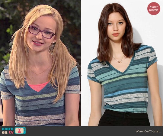 Urban Outfitters Sheer Striped V-neck Tee worn by Dove Cameron on Liv & Maddie