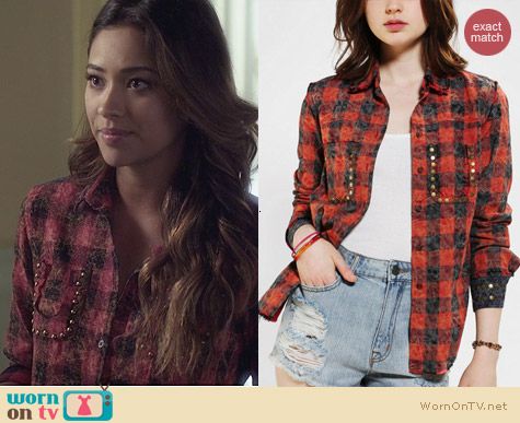 Urban Outfitters Kill City Acid Wash Plaid Shirt worn by Shay Mitchell on PLL