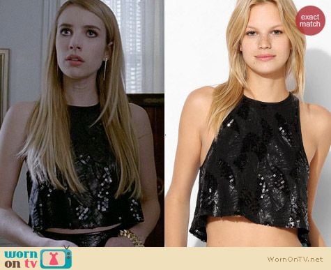 Urban Outfitters Pins & Needles Sequinned Crop Tank Top worn by Emma Roberts