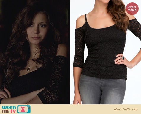 The Vampire Diaries Fashion: Bebe Cold Shoulder Sleeve Top worn by Nina Dobrev