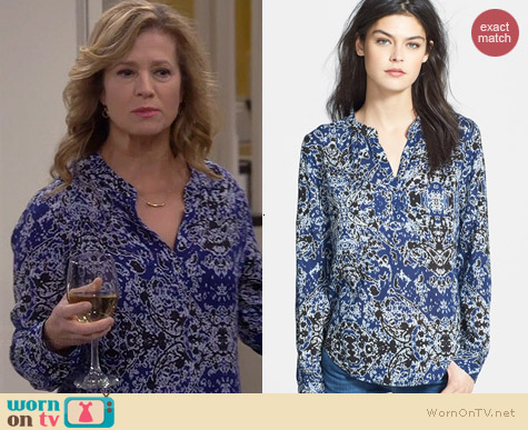 Velvet by Graham & Spencer Printed Popover Blouse in Twilight worn by Nancy Travis on Last Man Standing