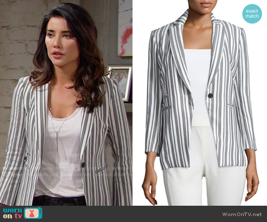 Veronica Beard Beatriz Striped Jacket worn by Steffy Forrester (Jacqueline MacInnes Wood) on The Bold and the Beautiful