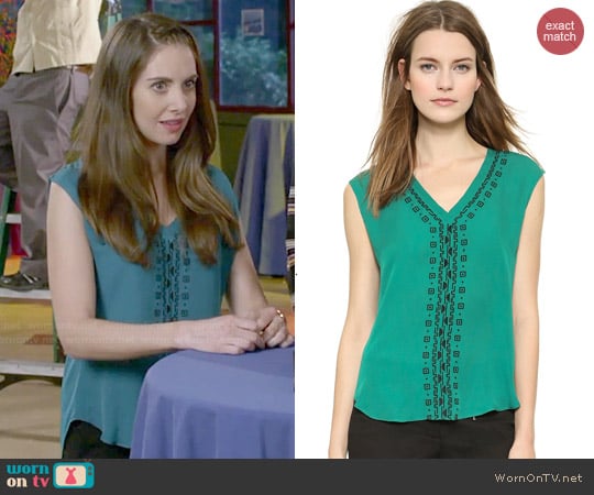 Veronica Beard Embroidered V-neck Top worn by Annie Edison (Alison Brie) on Community