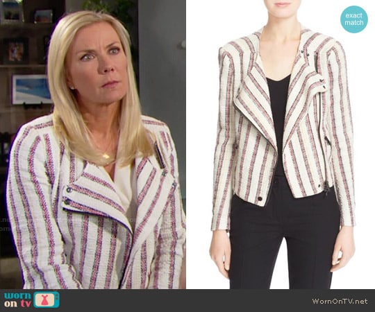 Veronica Beard 'Mara' Stripe Tweed Moto Jacket worn by Brooke Logan (Katherine Kelly Lang) on The Bold and the Beautiful