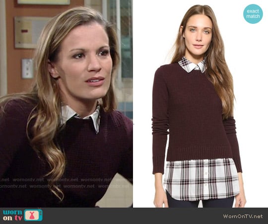 Veronica Beard 'Mohawk' Sweater in Bordeaux worn by Chelsea Lawson (Melissa Claire Egan) on The Young and the Restless