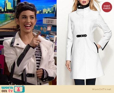 Via Spiga Faux Leather Trim White Walker Coat worn by Molly Ephraim on Last Man Standing