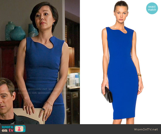 Victoria Beckham Matte Crepe Curve Neck Fitted Dress worn by Karen Rhodes (Yunjin Kim) on Mistresses