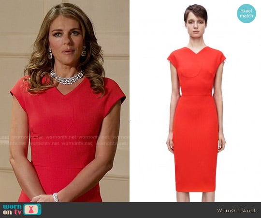 Victoria Beckham Cap Sleeve Heart Fitted Dress worn by Queen Helena (Elizabeth Hurley) on The Royals