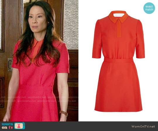 Victoria Beckham Contrast Collar Cady Dress worn by Joan Watson (Lucy Liu) on Elementary