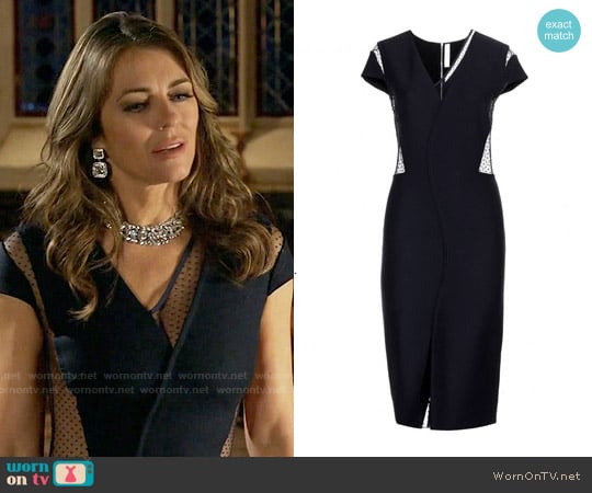 Victoria Beckham Crepe Swiss Dot Dress worn by Queen Helena (Elizabeth Hurley) on The Royals