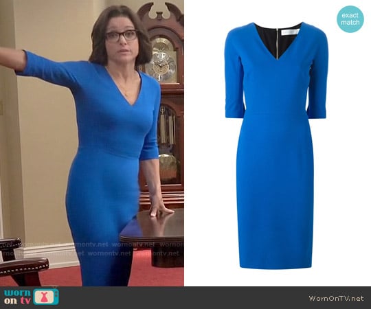 Victoria Beckham Blue Elbow Sleeve Dress worn by Selina Meyer (Julia Louis-Dreyfus) on Veep