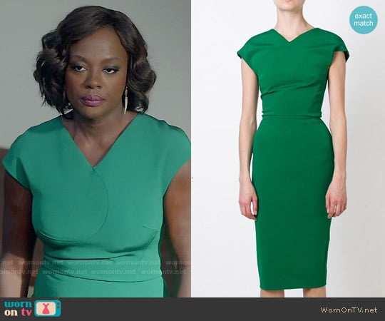 Victoria Beckham Green Short Sleeved Midi Dress worn by Annalise Keating (Viola Davis) on How to Get Away with Murder