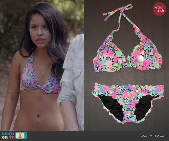 Victoria's Secret High-tie Halter Bikini in Black Floral worn by Cierra Ramirez on The Fosters