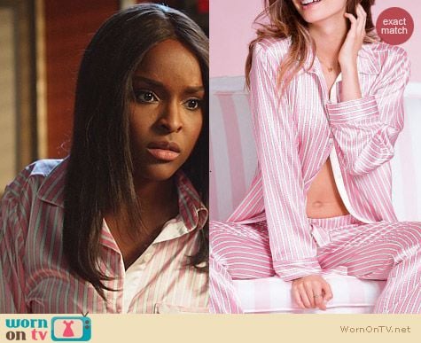 Victoria's Secret Pink Stripe After Hours Satin Pajamas worn by Antoinette Robertson on Hart of Dixie