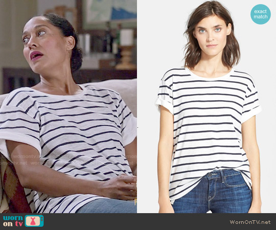 Vince Feeder Stripe Tee worn by Rainbow Johnson (Tracee Ellis Ross) on Black-ish