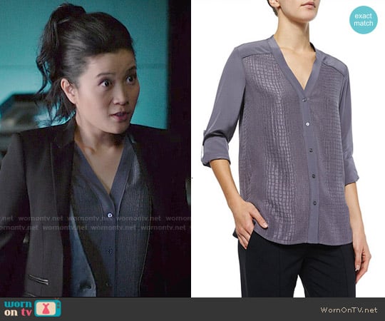 Vince Long-Sleeve Crocodile-Embossed Blouse worn by Happy Quinn (Jadyn Wong) on Scorpion