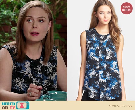 Vince Camuto Center Pleat Sleeveless Blouse in Artic worn by Emily Deschanel on Bones