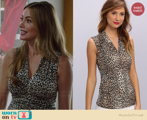 Vince Camuto Pleat Vneck Desert Leopard Top worn by Sofia Vergara on Modern Family