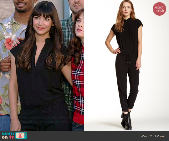 Vince Zip Front Cap Sleeve jumpsuit worn by Hannah Simone on New Girl