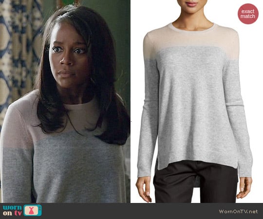 Vince Cashmere Colorblock Sweater in Salmon worn by Aja Naomi King on HTGAWM