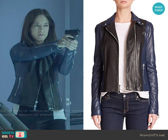 Vince Colorblock Leather Moto Jacket worn by Catherine Chandler (Kristin Kreuk) on Beauty and the Beast