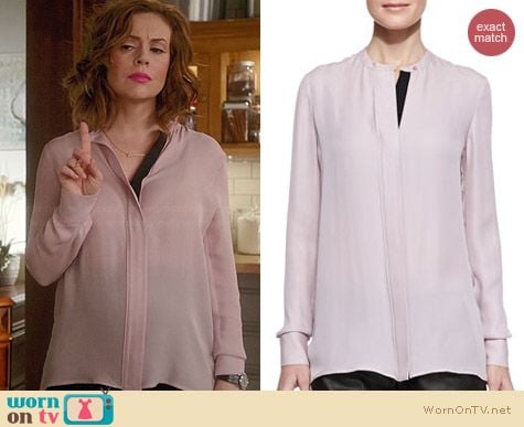 Vince Contrast Placket Silk Blouse worn by Alyssa Milano on Mistresses