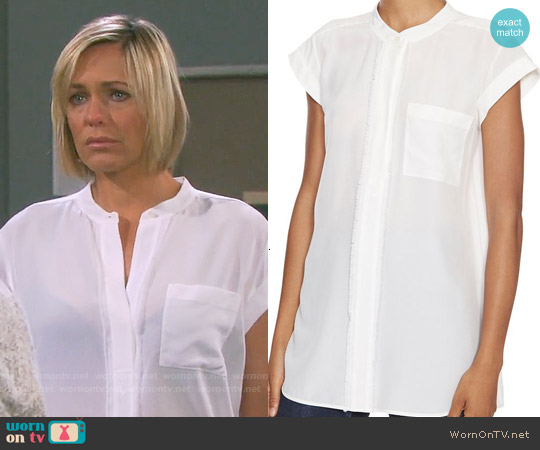 Vince Frayed Placket blouse worn by Nicole Walker (Arianne Zucker) on Days of our Lives