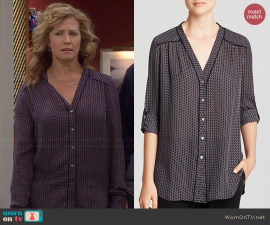 Vince Mini-Geo Print Silk Blouse worn by Nancy Travis on Last Man Standing