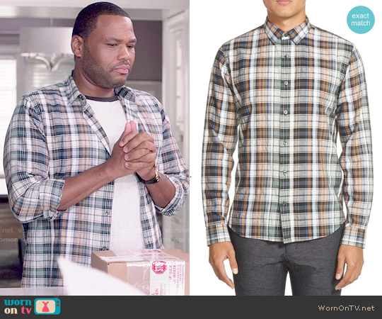 Vince Plaid Sport Shirt in Deep Moss worn by Andre Johnson (Anthony Anderson) on Black-ish