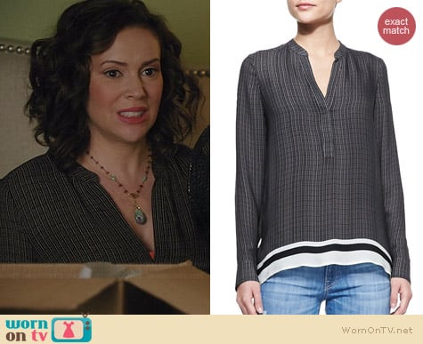 Vince Printed Split Neck Top worn by Alyssa Milano on Mistresses