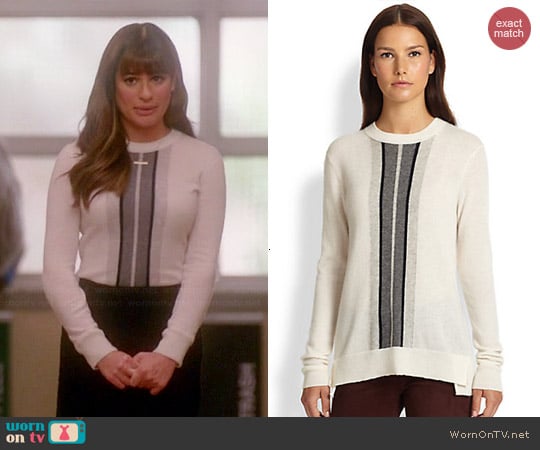 Vince Regimental Stripe Sweater in Winter White worn by Lea Michele on Glee