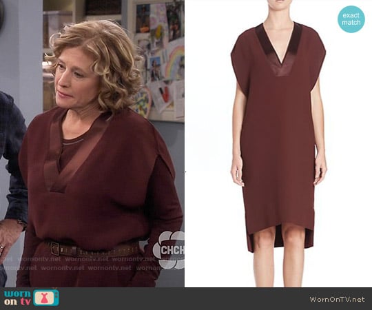 Vince Satin Trimmed V-neck Shift Dress worn by Vanessa Baxter (Nancy Travis) on Last Man Standing