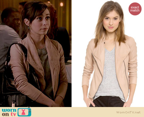 Vince Scuba Leather Jacket in Pale Blush worn by Cristin Milioti on A to Z