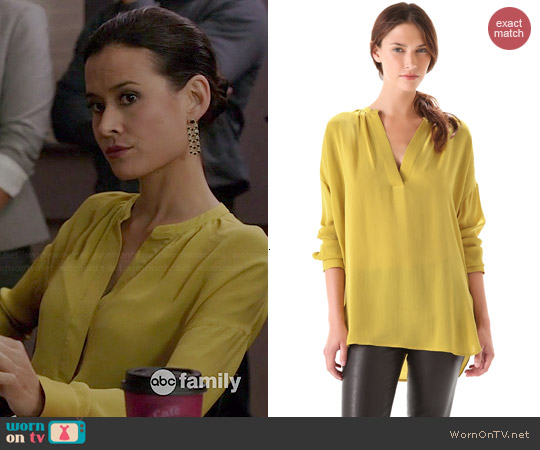 Vince Shirred Neck Half Placket Blouse worn by Shi Ne Nielson on Chasing Life