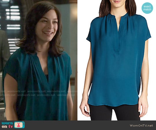 Vince Silk Popover Top in Petroleum worn by Catherine Chandler (Kristin Kreuk) on Beauty and the Beast