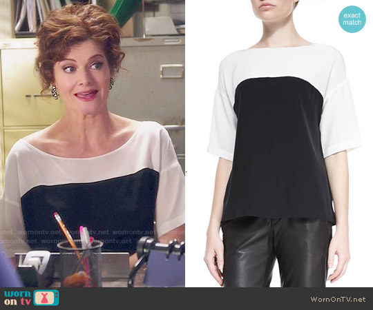 Vince Silk Short Sleeve Colorblock Blouse worn by Evelyn Powell (Rebecca Wisocky) on Devious Maids