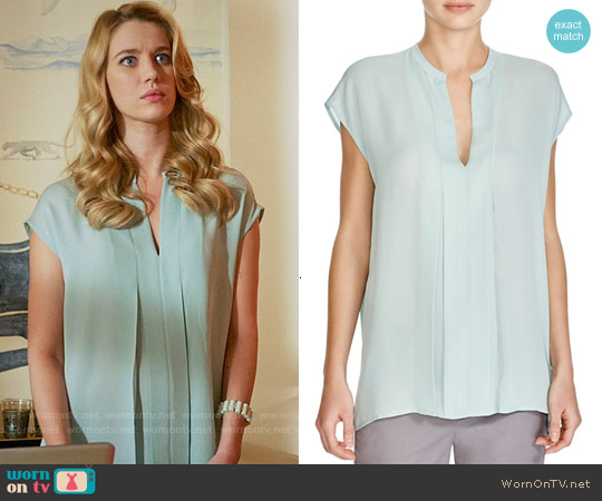 Vince Pleated Silk Top in Santorini Blue worn by Petra Solano (Yael Grobglas) on Jane the Virgin